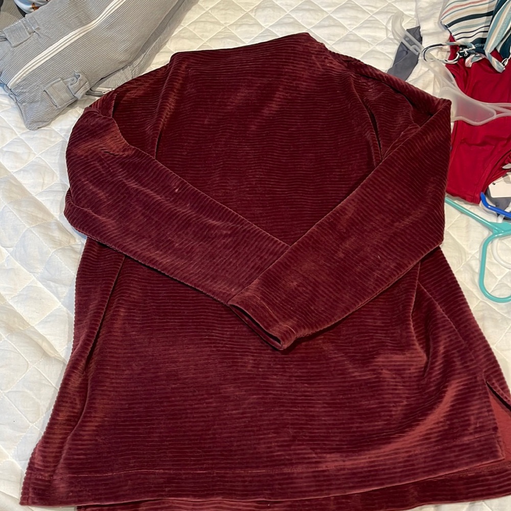 Maroon velvet cowl neck sweater